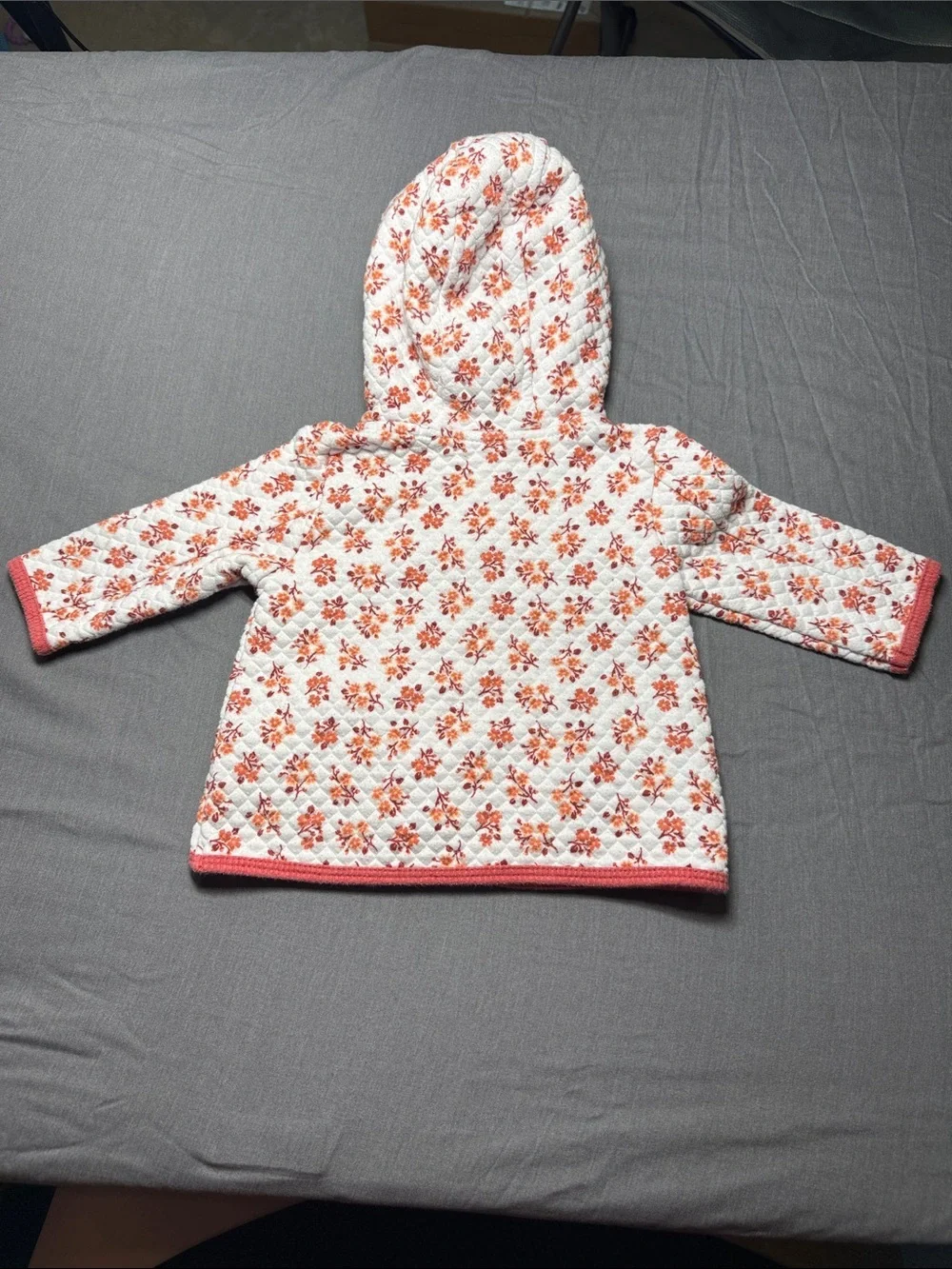 Little Lass Baby Quilted Floral Hooded Jacket in Coral and White
